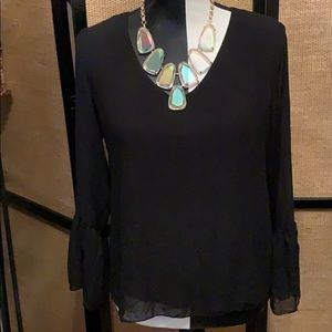Black layered top with sheer overlay